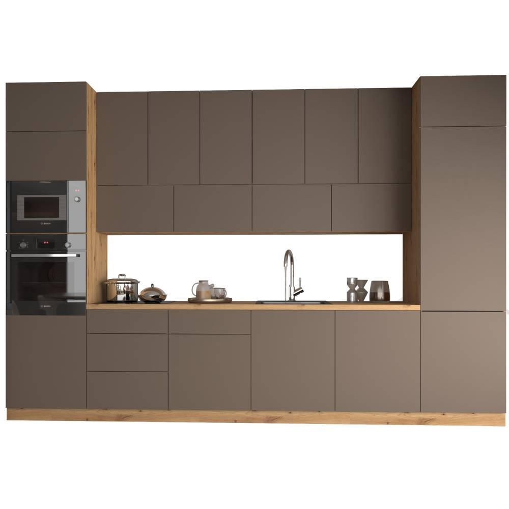 KÜCHENZEILE 360 cm - Langen KL3-M360 in Beige/Matt - Beige/Schwarz, Holz (360/248/58cm)