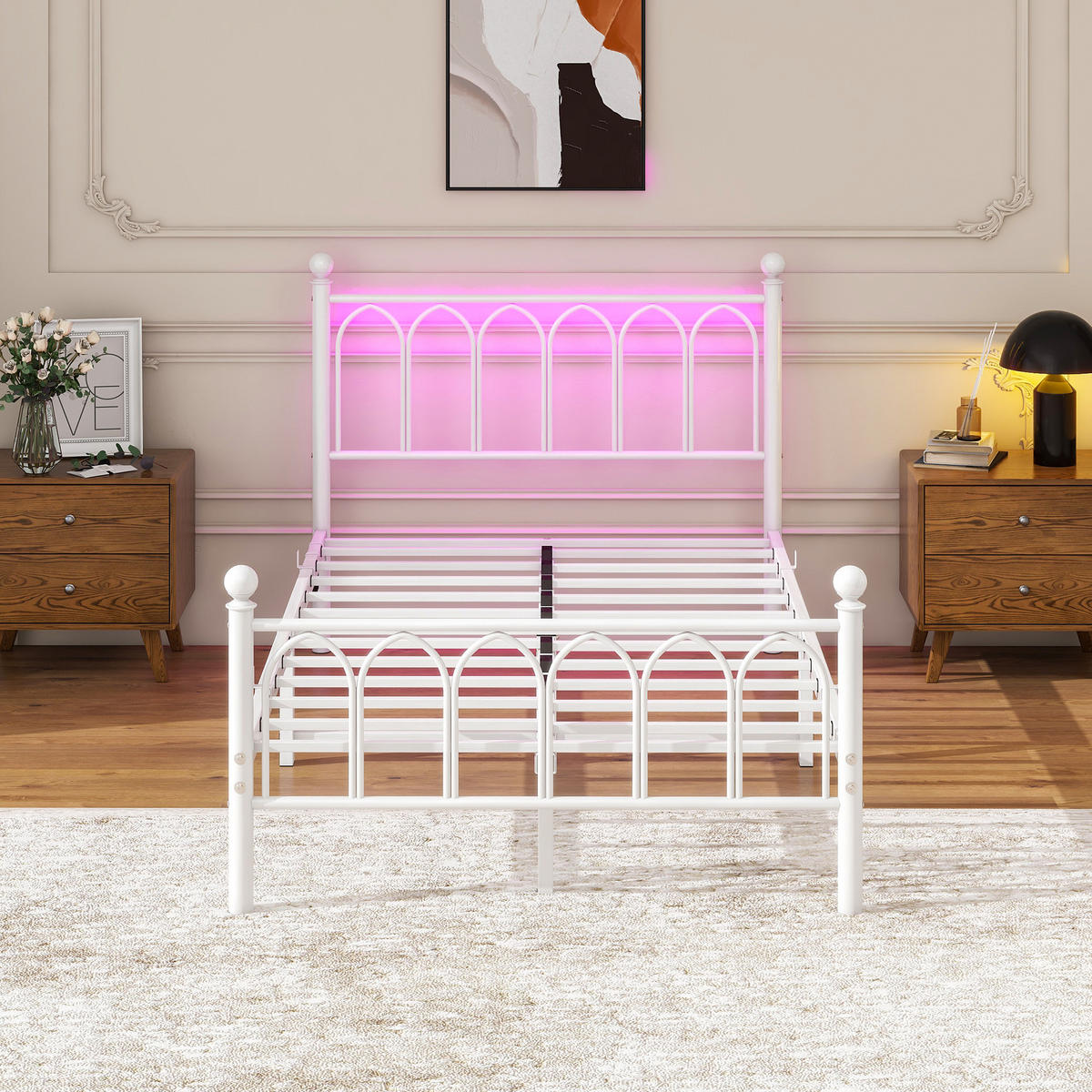 METALLBETT 120x200 cm LED USB Vintage weiß - Weiß, Holzwerkstoff (120/200cm) - LEBENLANG