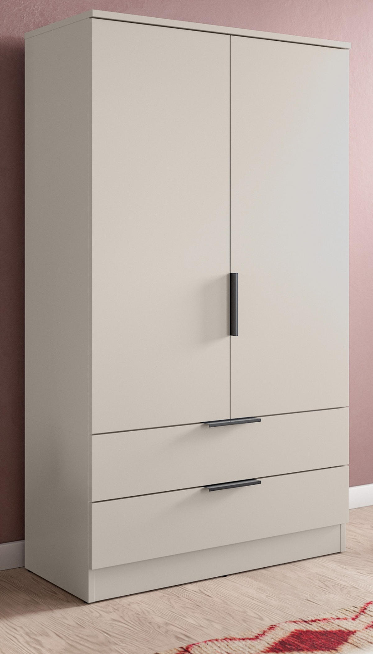 KLEIDERSCHRANK kaschmir 80 x 140 cm, Wäscheschrank 2-türig mit Einlegeböden - Kaschmir/Schwarz, Holzwerkstoff/Kunststoff (80/140/37cm) - Inn.Furn