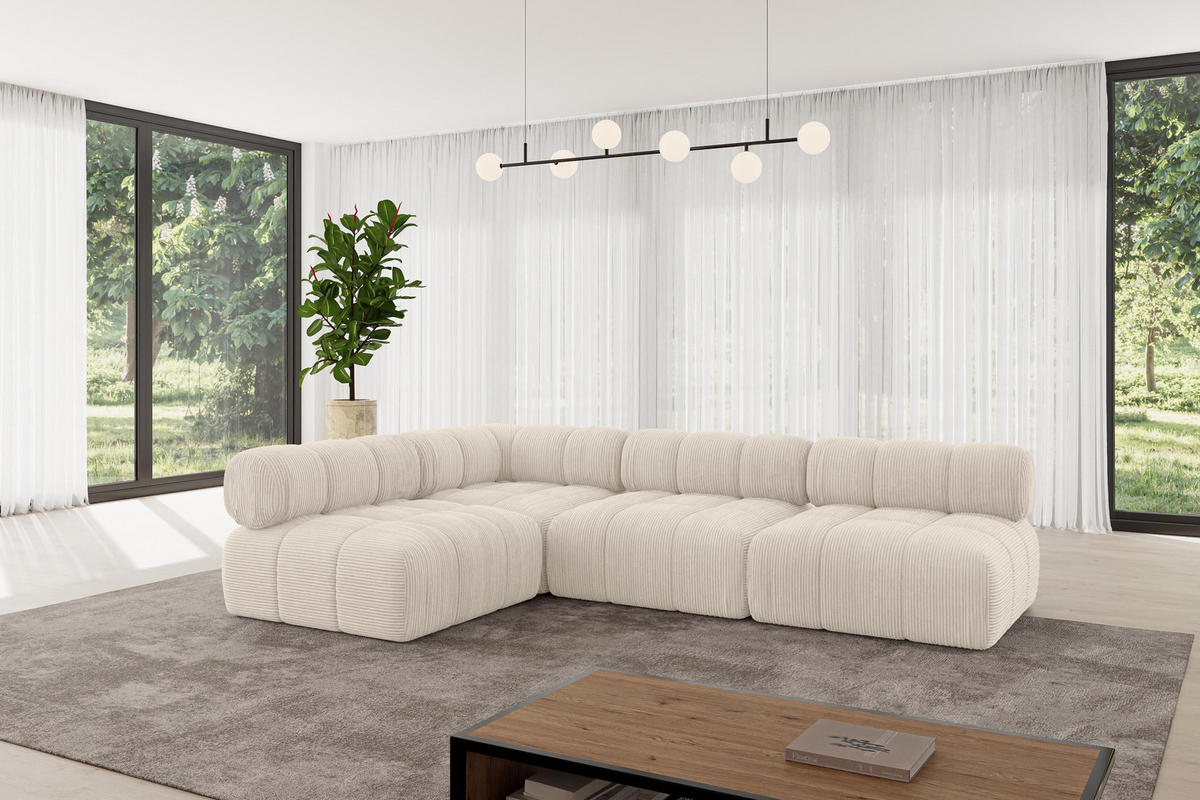 ECKSOFA modulares Sofa Samaro-L2 - 285x190x70 cm Beige Cord - Beige, Holzwerkstoff/Textil (285/190cm) - ALTDECOR