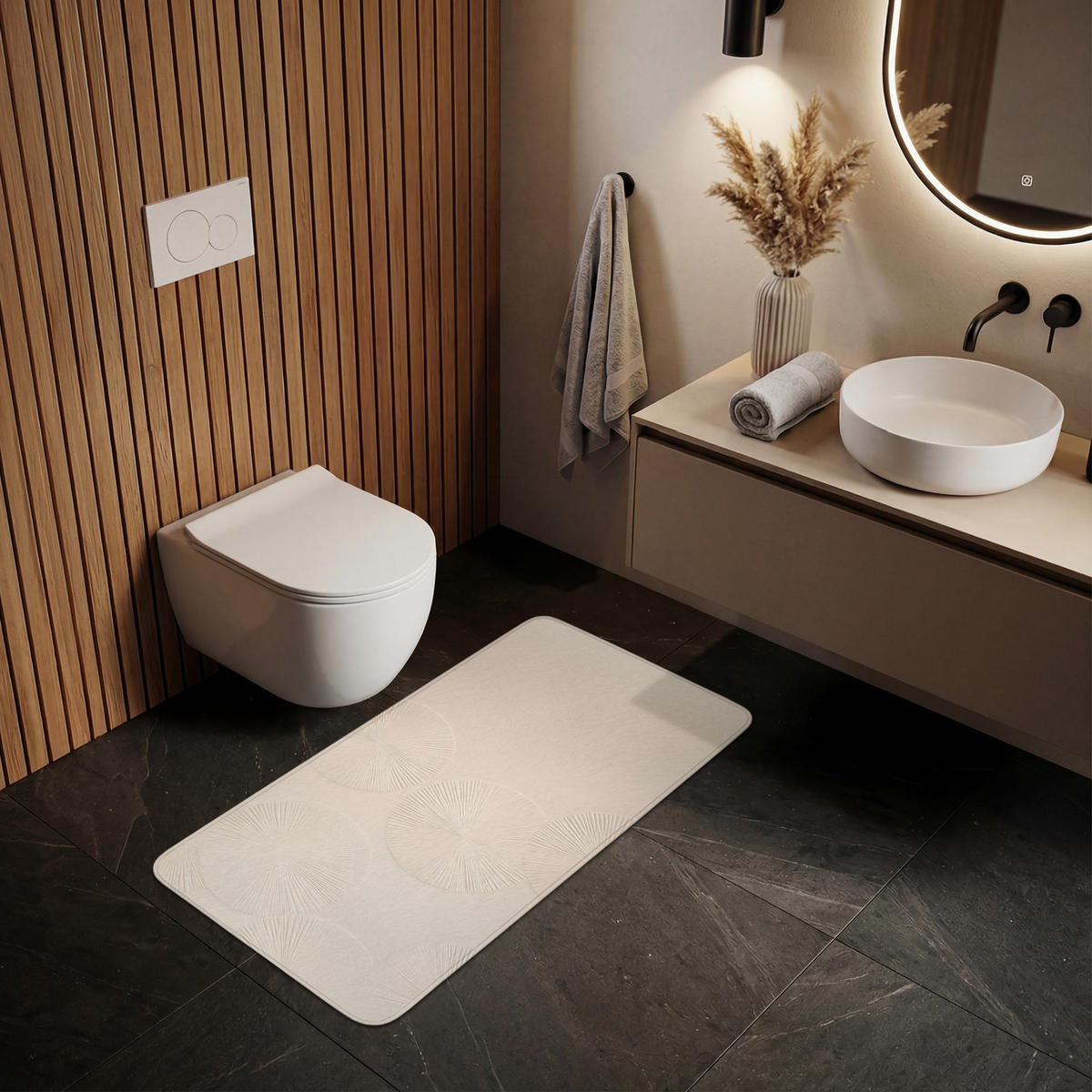 WC-VORLEGER Japandi - Beige - Modern WC Teppich 120x60 cm - Beige, Kunststoff/Textil (120/60cm) - OnlyWow