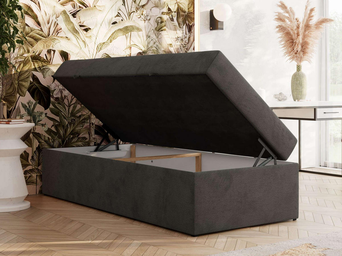 BOXBETT ZERO 90/200 - Dunkelgrau Kunstleder - H4 - Topper Visco - Dunkelgrau, Textil (90/200cm) - MKS