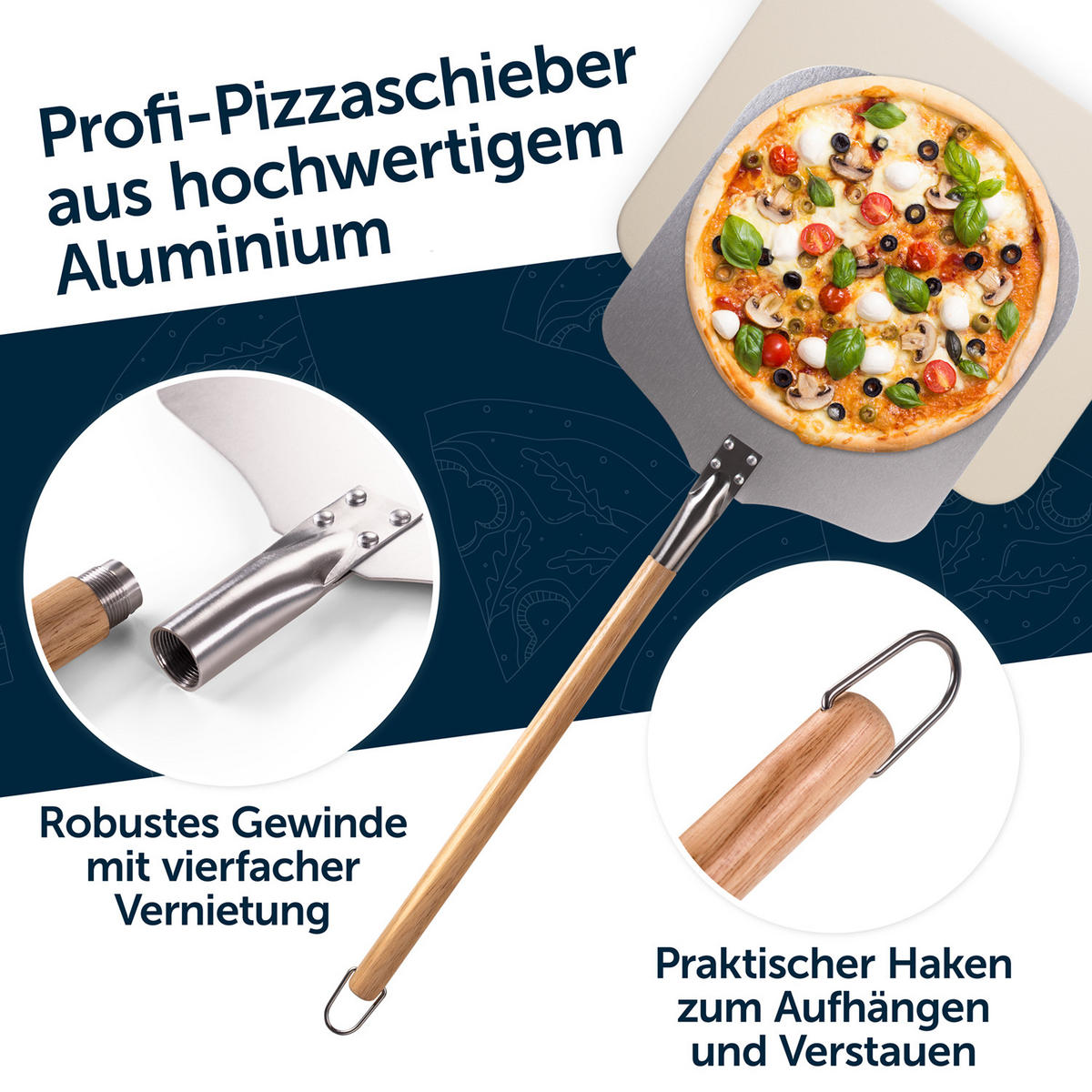 PIZZASTEIN Arkelstorp 2er-Set mit Pizzaschieber - Beige, Stein (38/1/30cm) - Blumtal