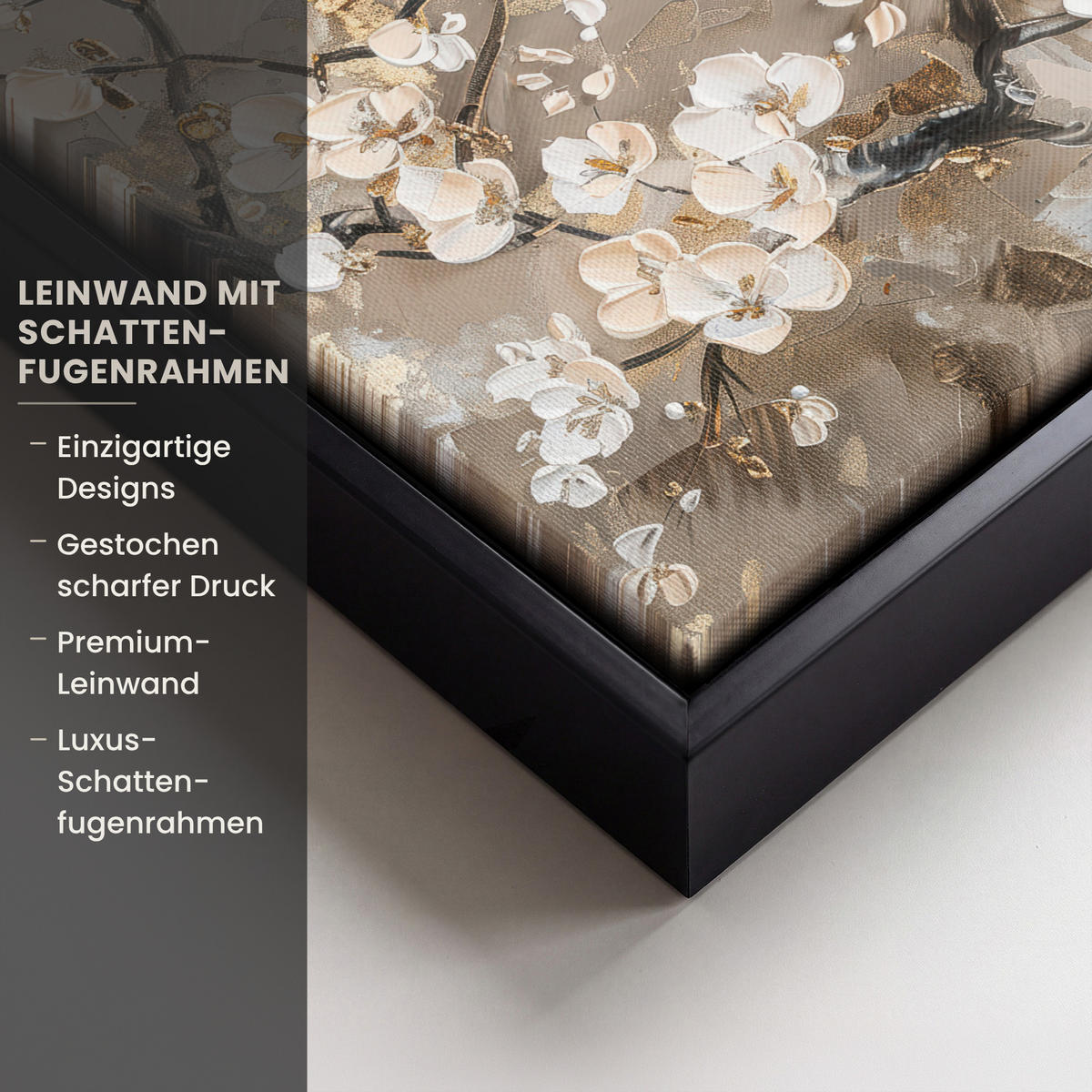 LEINWAND Bilder mit Rahmen - Blumen - Weiß - Gold - Beige - Luxus - 20x20 - Greige, Textil (20/20cm) - MuchoWow