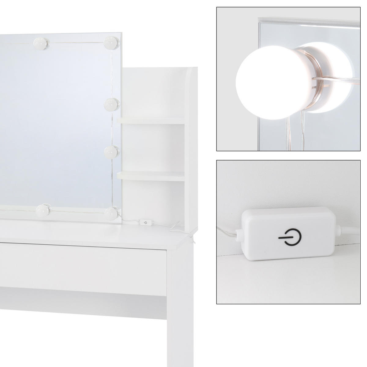 TOALETNÍ STOLEK s LED osvětlením 108x40x140 cm bílý z MDF - bílá, kompozitní dřevo (40/140/108cm) - ML-DESIGN