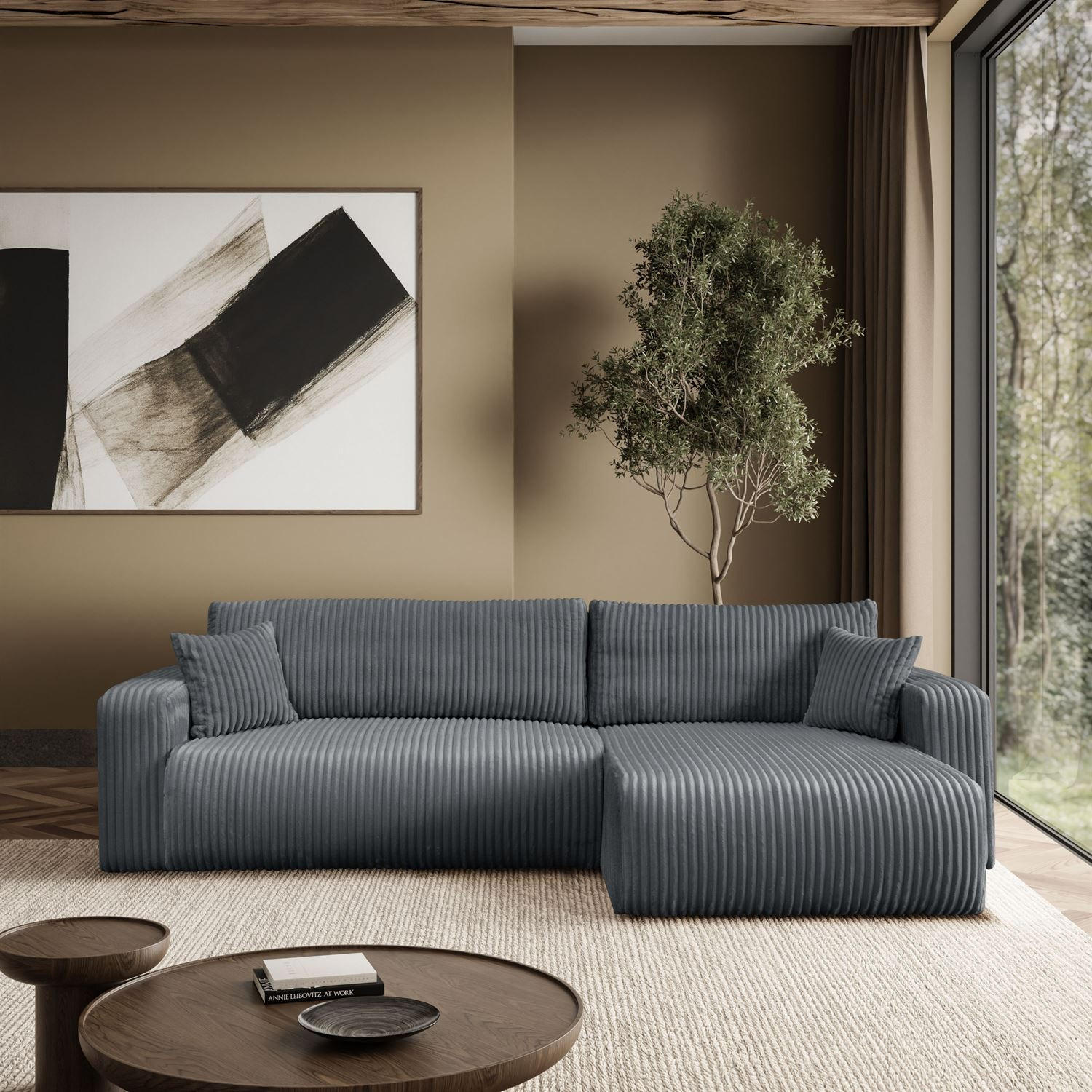 Ecksofa PRESTIGE SOFT mit Schlaffunktion und Bettkasten, Tilia 85 - Dunkelgrau, Textil (277/143cm) - Lookway