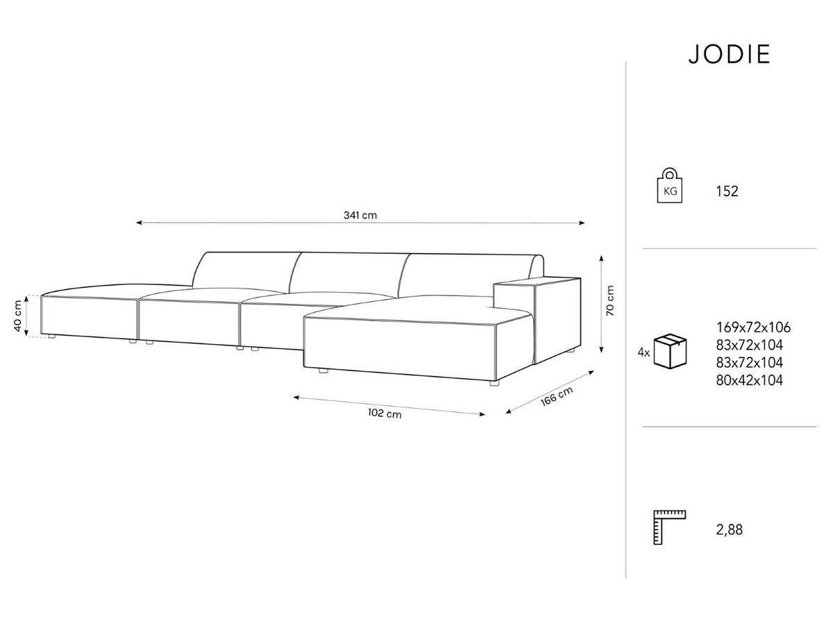 ECKSOFA rechts Jodie aus Samt leichtes beige 5 Sitzplätze - Beige, Textil (166/341cm) - Micadoni