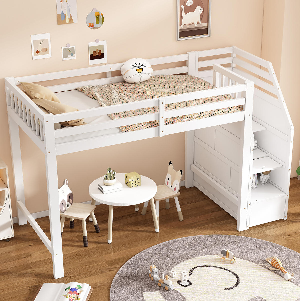 HOCHBETT 90/200 cm aus Kiefernholz mit Geländer, Weiß - Weiß, Holz (90/200cm) - OKMYHOME