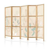PARAVENT Japanischer 5-tlg 225x172 cm Boho Pflanzen - Beige, Holz/Textil (225/172/3cm) - Muralo