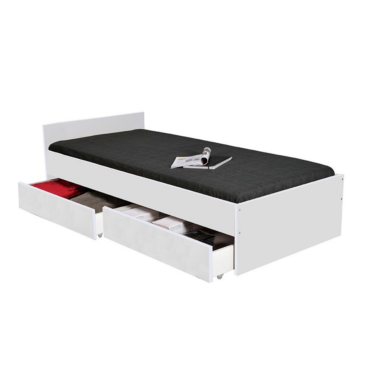 BETT KAPPA mit Schubladen / Bett 90x190 - Weiß - Weiß, Holzwerkstoff (90/190cm) - Weber Industries