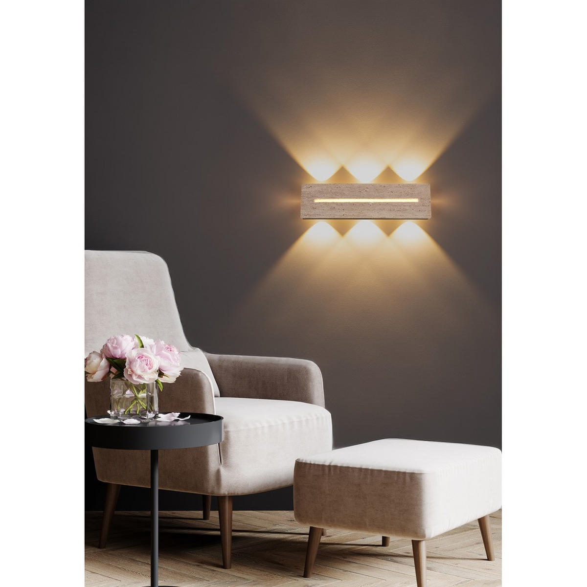 WANDLEUCHTE ROJAS Metall Marmor weiß matt, LED - Weiß, Metall (40/11/6cm) - Globo Lighting