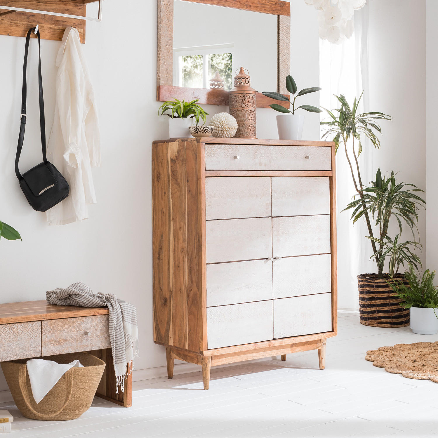 SCHUHKOMMODE - Akazie massiv - Akaziefarben, Holz (90/120/40cm) - home24