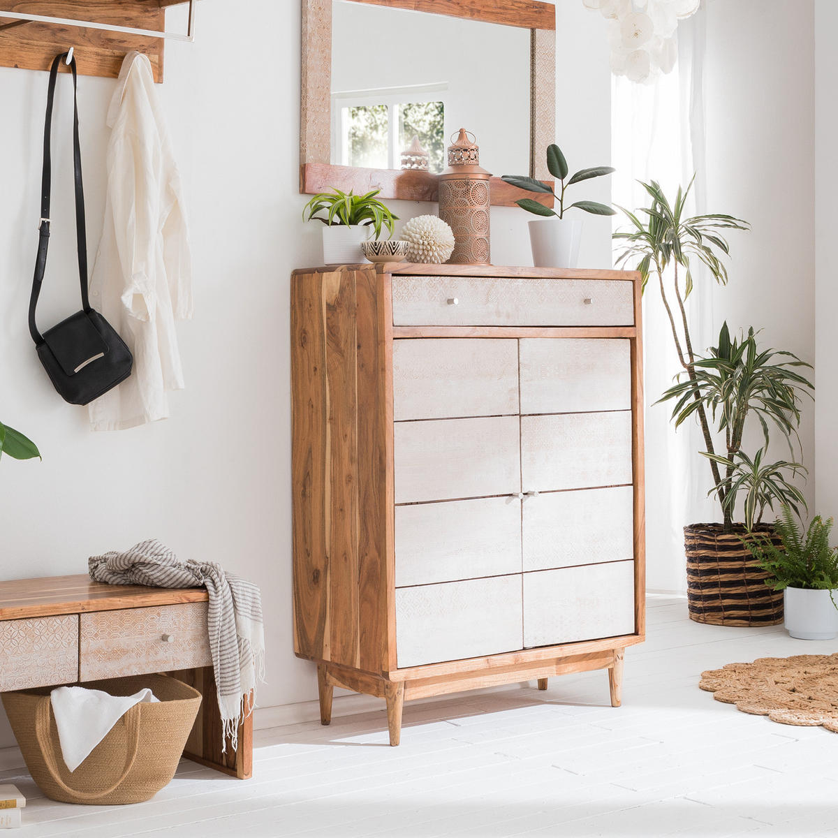 SCHUHKOMMODE - Akazie massiv - Akaziefarben, Holz (90/120/40cm) - home24