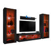 WOHNZIMMERSET TIVOLI GRANDE, 4er-Set, Schwarz, LED Mehrfarbige - Schwarz, Glas/Holzwerkstoff (250/159/35cm) - Komodee