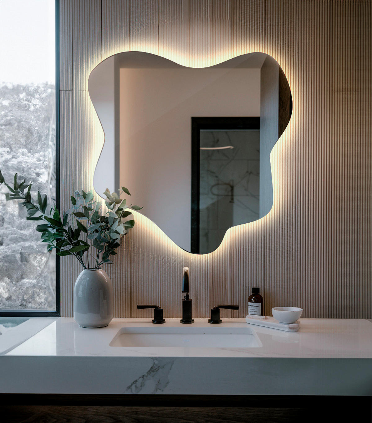 LED SPIEGEL 77,3 x 76,6 cm Unregelmäßige Form Neutralweiß 4000K - Transparent, Glas (77.3/77.3/0.4cm) - TULUP