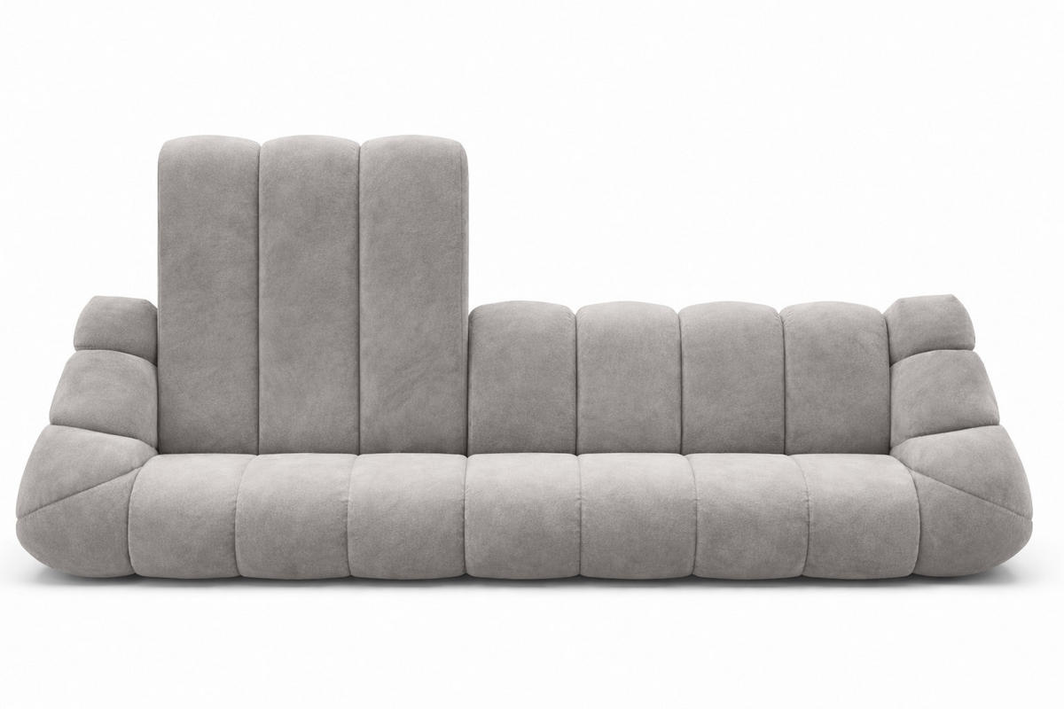 ECKSOFA Modulare L-Form, Veloursstoff Bluvel, Grau, Links, CROISSANT XL - Grau, Holz (340/190cm) - Kaiser Möbel