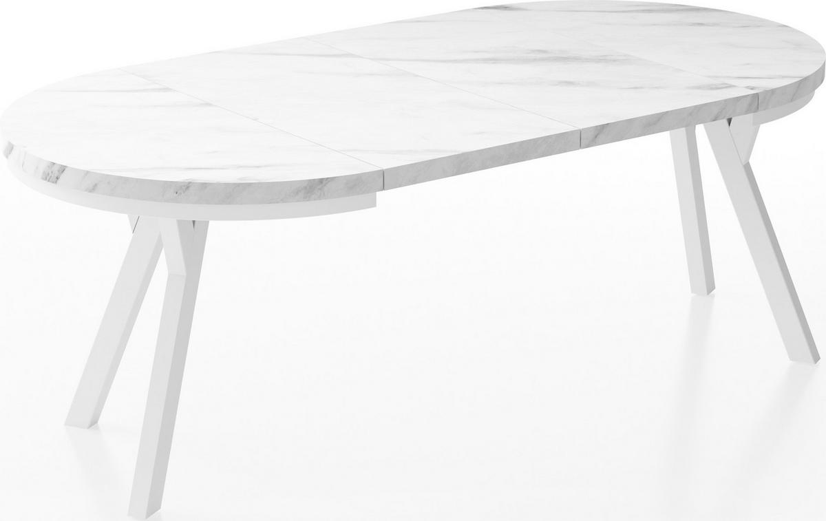 ESSTISCH Lume Weiß runder ausziehbarer, Marmor Weiß 100-200/100/76 cm - Ecru/Weiß, Holz/Holzwerkstoff (100/100/76cm) - WFL GROUP