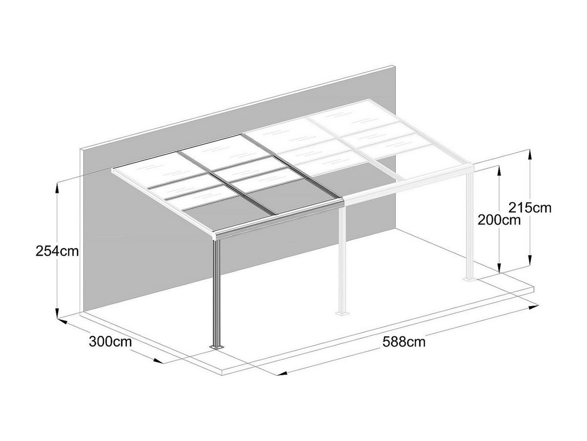 ANLEHNENDE Pergola - 588 cm x 300 cm - plastik - anthrazitgrau Izeda - Anthrazit, Kunststoff/Metall (588/200/300cm) - Vente-Unique