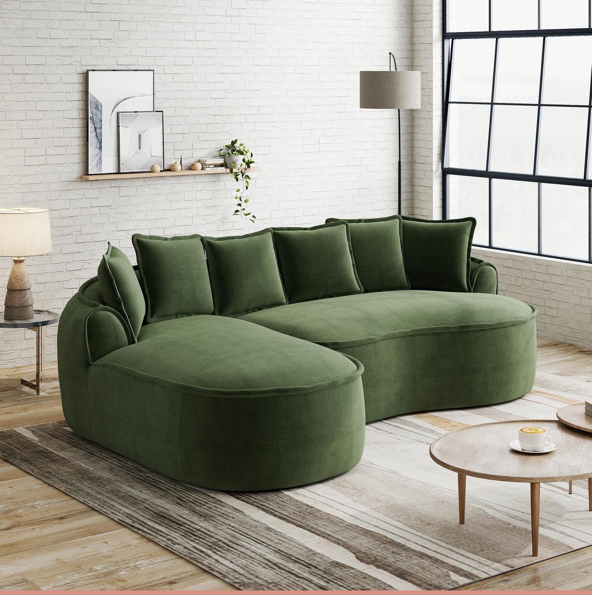 ECKSOFA 252/164/67 cm grün aus Chenille mit Schlaffunktion und Chaiselongue - Grün, Textil (164/252cm) - OKWISH