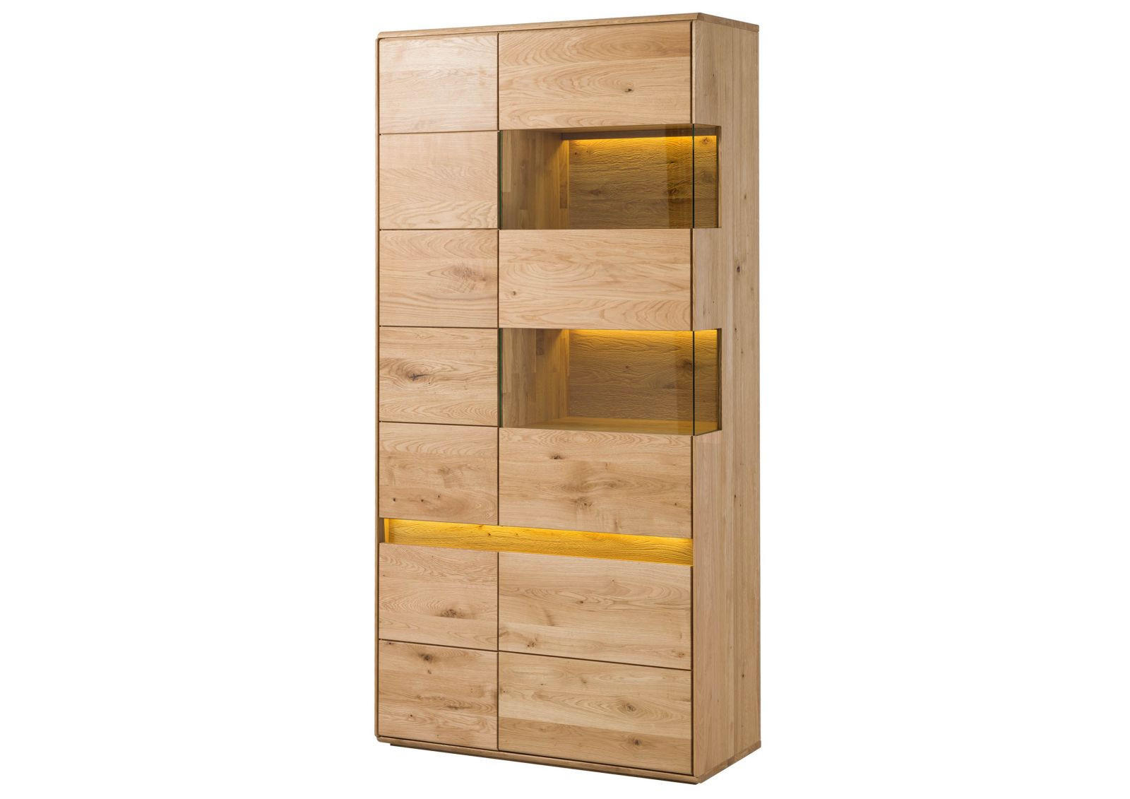 VITRINE Wildeiche inkl. LED 103x43,5x207 natur geölt CARDIFF #110 - Braun, Holz (103/207/44cm) - Massivmoebel24