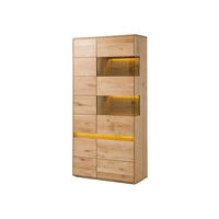VITRINE Wildeiche inkl. LED 103x43,5x207 natur geölt CARDIFF #110 - Braun, Holz (103/207/44cm) - Massivmoebel24