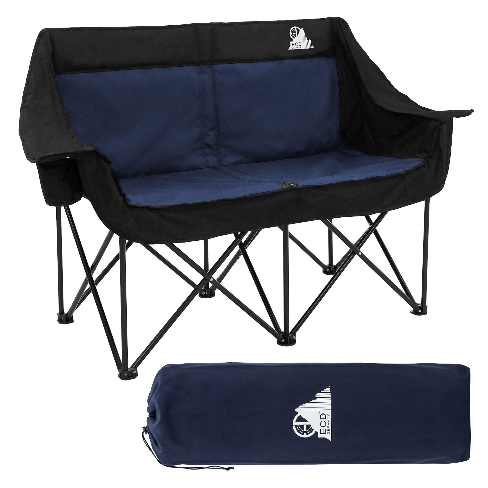 CAMPINGSTUHL 2-Sitzer Blau faltbar mit Stahlgestell 54,5x145,92 cm - Blau, Textil (145/92/54.5cm) - ECD-Germany