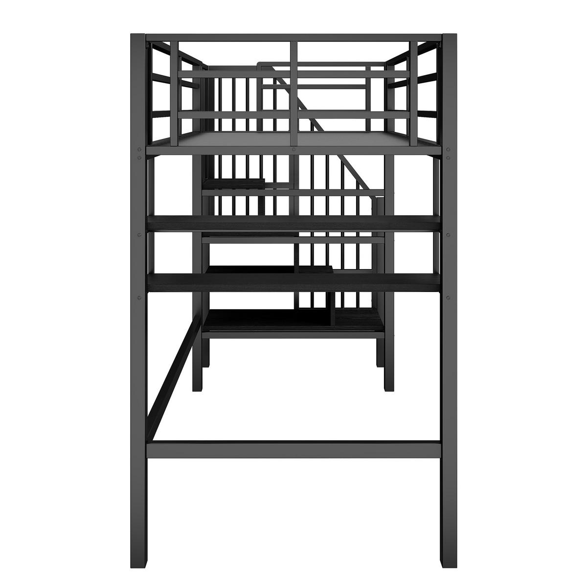 HOCHBETT 90/200 cm Schwarz mit Stauraumleiter und Regalen aus Metal - Schwarz, Metall (90/200cm) - OKWISH