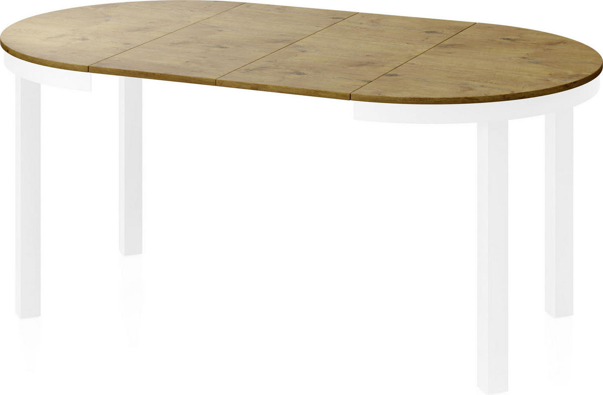 ESSTISCH Rowan Weiß runder ausziehbarer, Lancelot Eiche 100-176/100/76 cm - Eichefarben/Weiß, Holzwerkstoff/Metall (100/100/76cm) - WFL GROUP