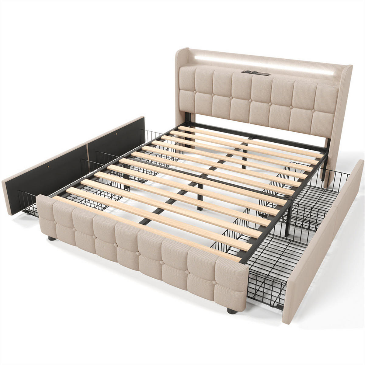 POLSTERBETT 140/200 cm in Beige - Beige, Holz/Textil (140/200cm) - KOMHTOM