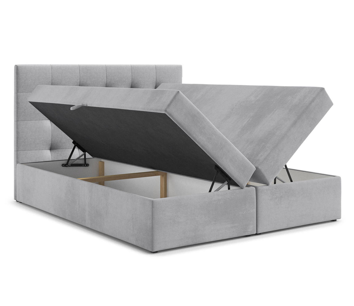 BOXBETT GALATA 180x200 cm mit Bettkasten und Matratze - Grau + TOPPER - Schwarz/Grau, Holz/Holzwerkstoff (180/200cm) - AX Living