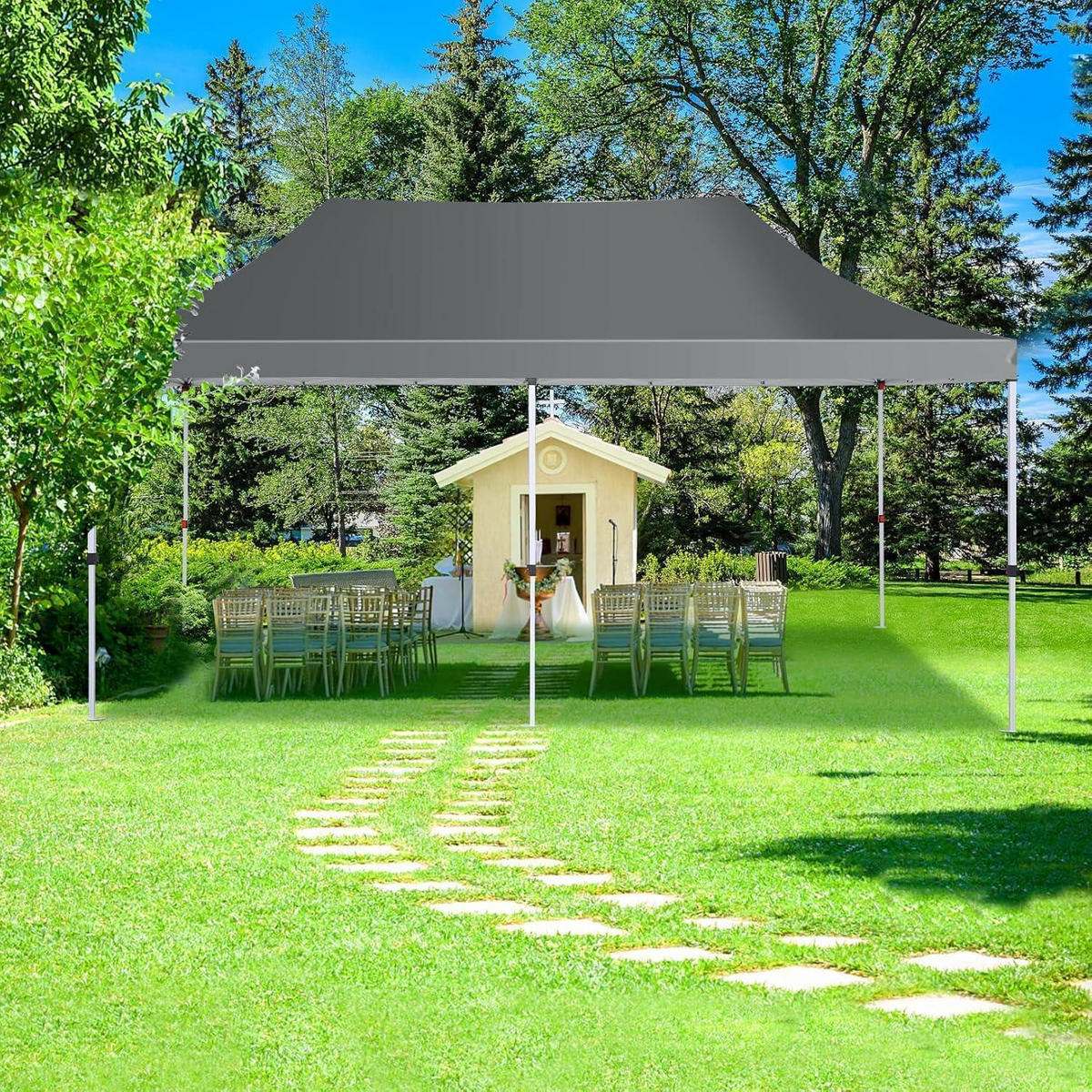 FALTPAVILLON 3x6m Grau Wasserdicht mit 6 Seitenwänden - Grau, Textil (299.7/294.6/599.4cm)