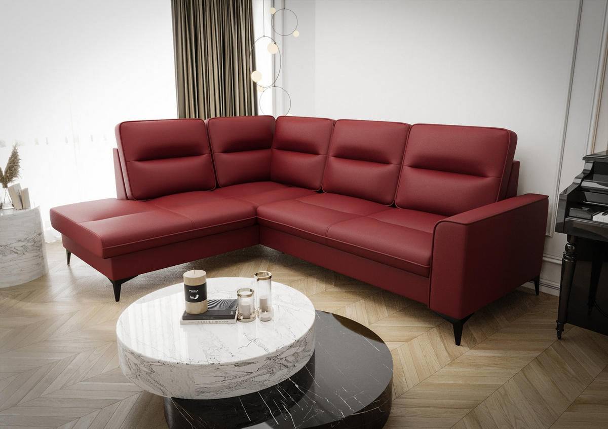 ECKSOFA KONGO RBN14, Eckcouch in L-Form mit Schlaffunktion, Farbe: Rot, Kunstleder, Ottomane Links - Rot, Textil (260/200cm) - O-Sofa