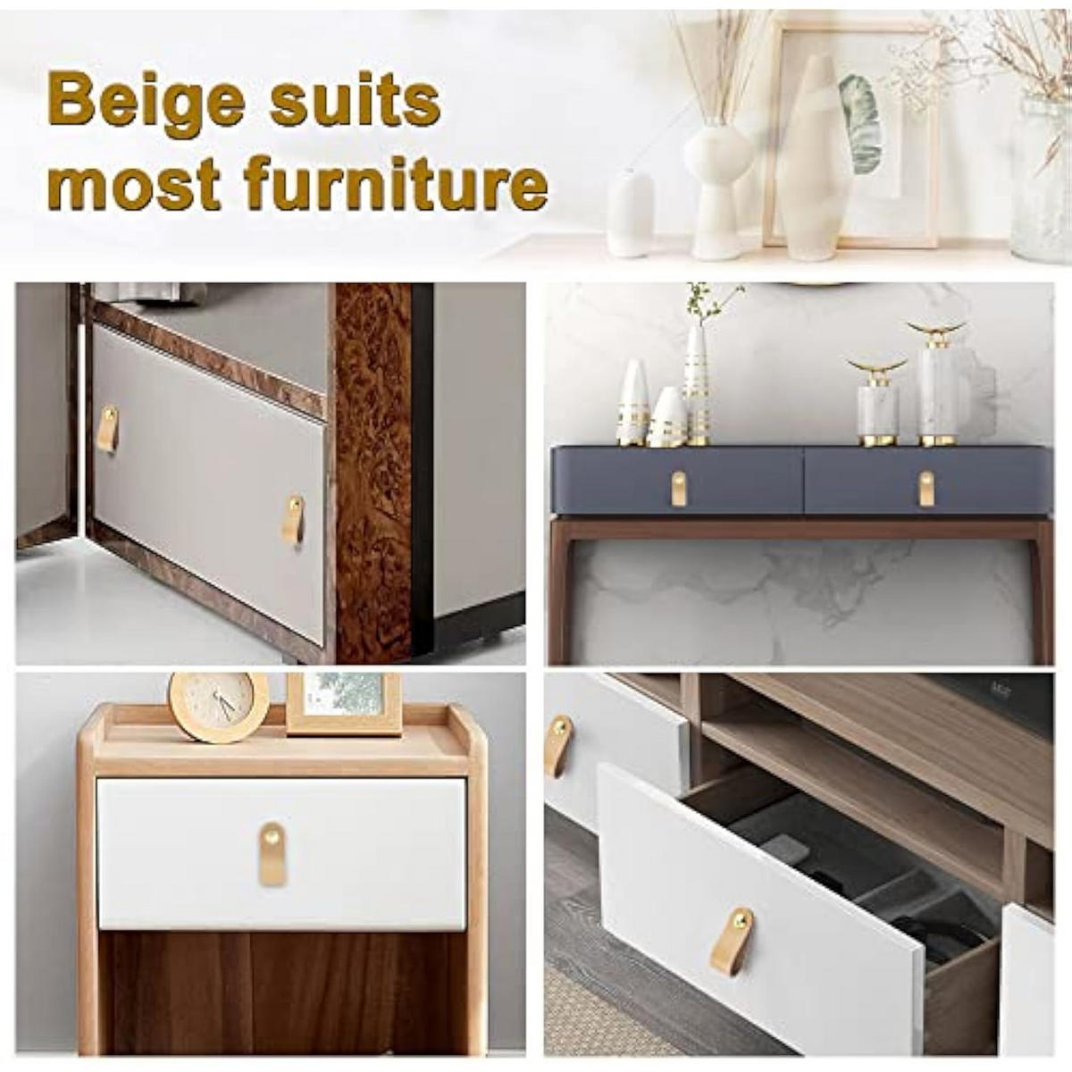 MÖBELGRIFF 10er-Set Leder - Beige, Metall (0.25/1/1.2cm)