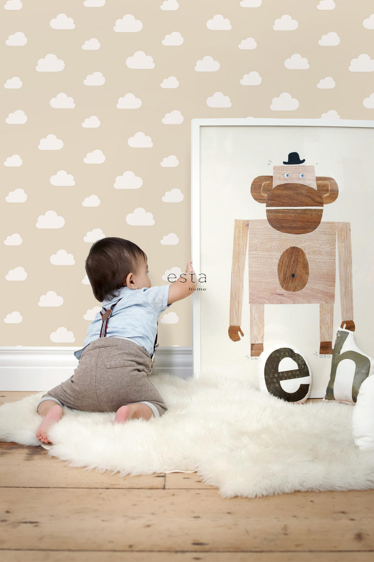 TAPETE kleine Wolken 53 cm x 10.05 m - Beige, Papier (53/0.1cm) - ESTAhome