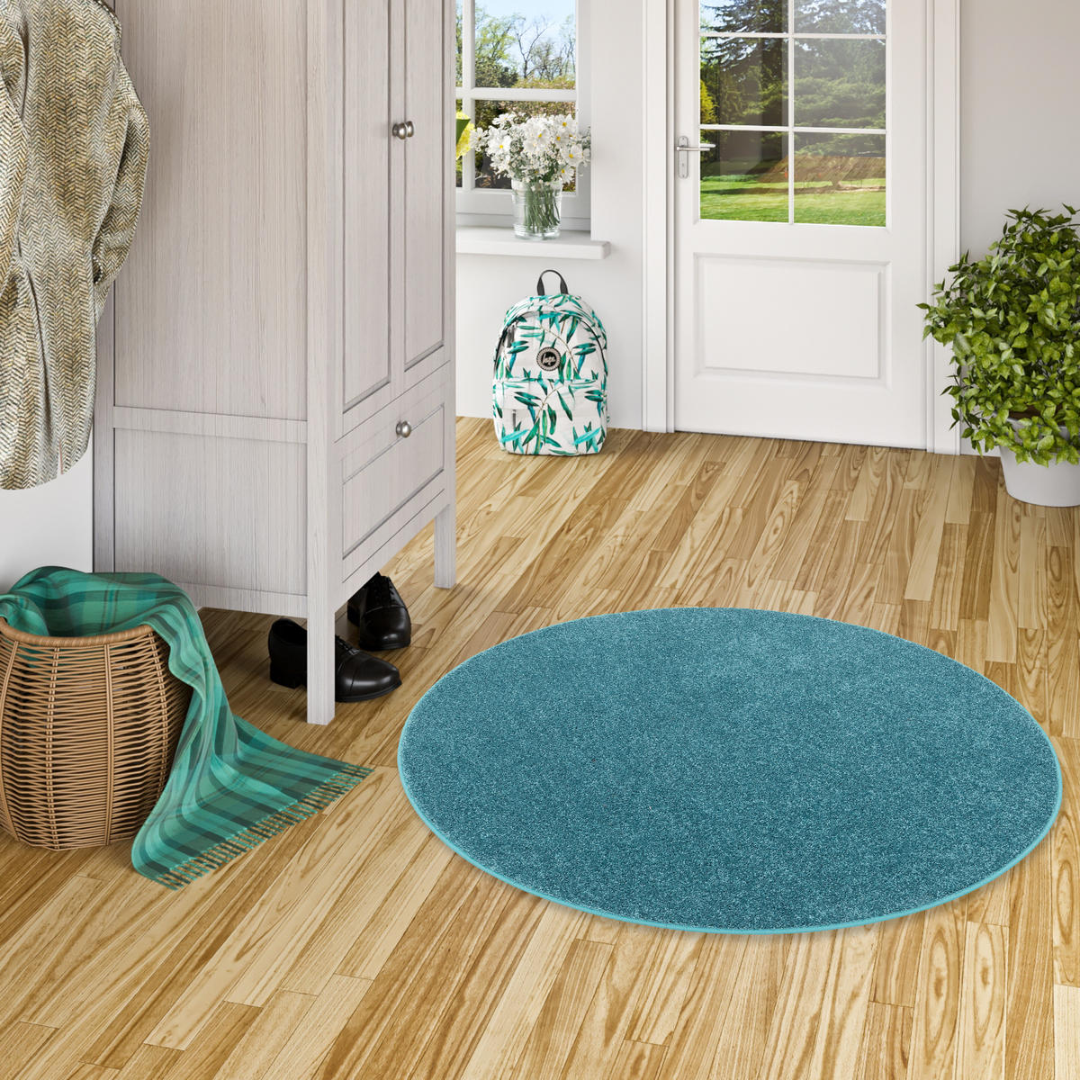 HOCHFLOR VELOURS TEPPICH COTTAGE RUND - Petrol, Textil (160/160cm) - Snapstyle