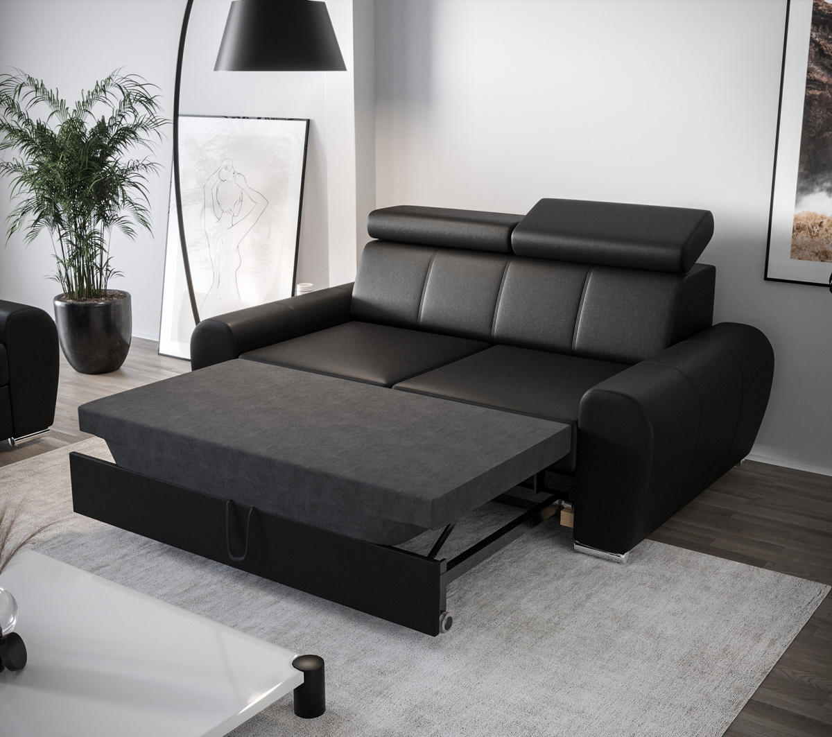 SCHLAFSOFA APOLLO, mit Schlaffunktion und Bettkasten, Farbe: Grau, Kunstleder - Grau, Textil (178/96/99cm) - O-Sofa