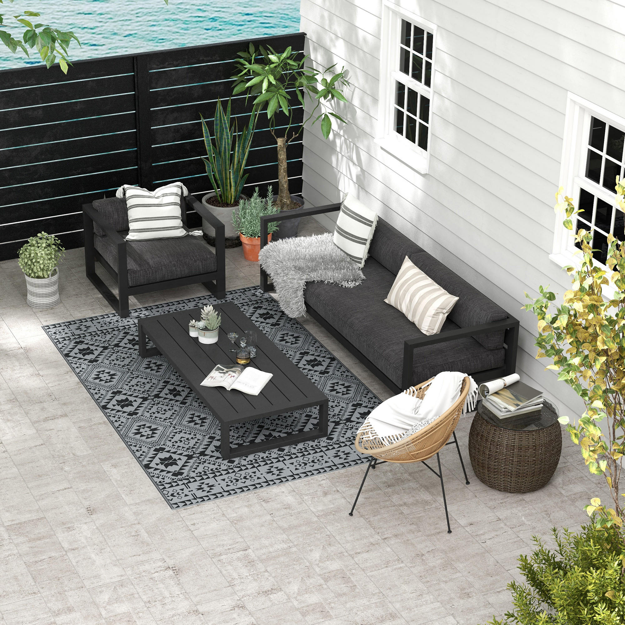 OUTDOORTEPPICH, Kunststoff, Schwarz+Grau - Schwarz/Grau, Kunststoff (274/182cm) - Outsunny