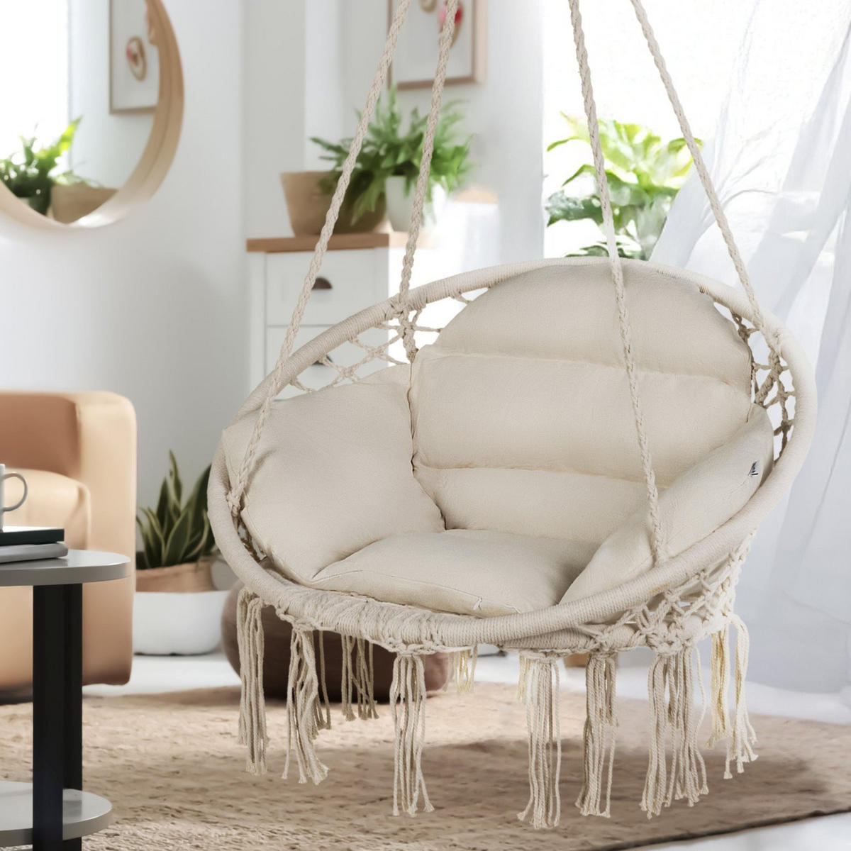 HÄNGESESSEL mit Kissen, bis 150 kg - Beige, Textil (62/108/62cm) - Luverno