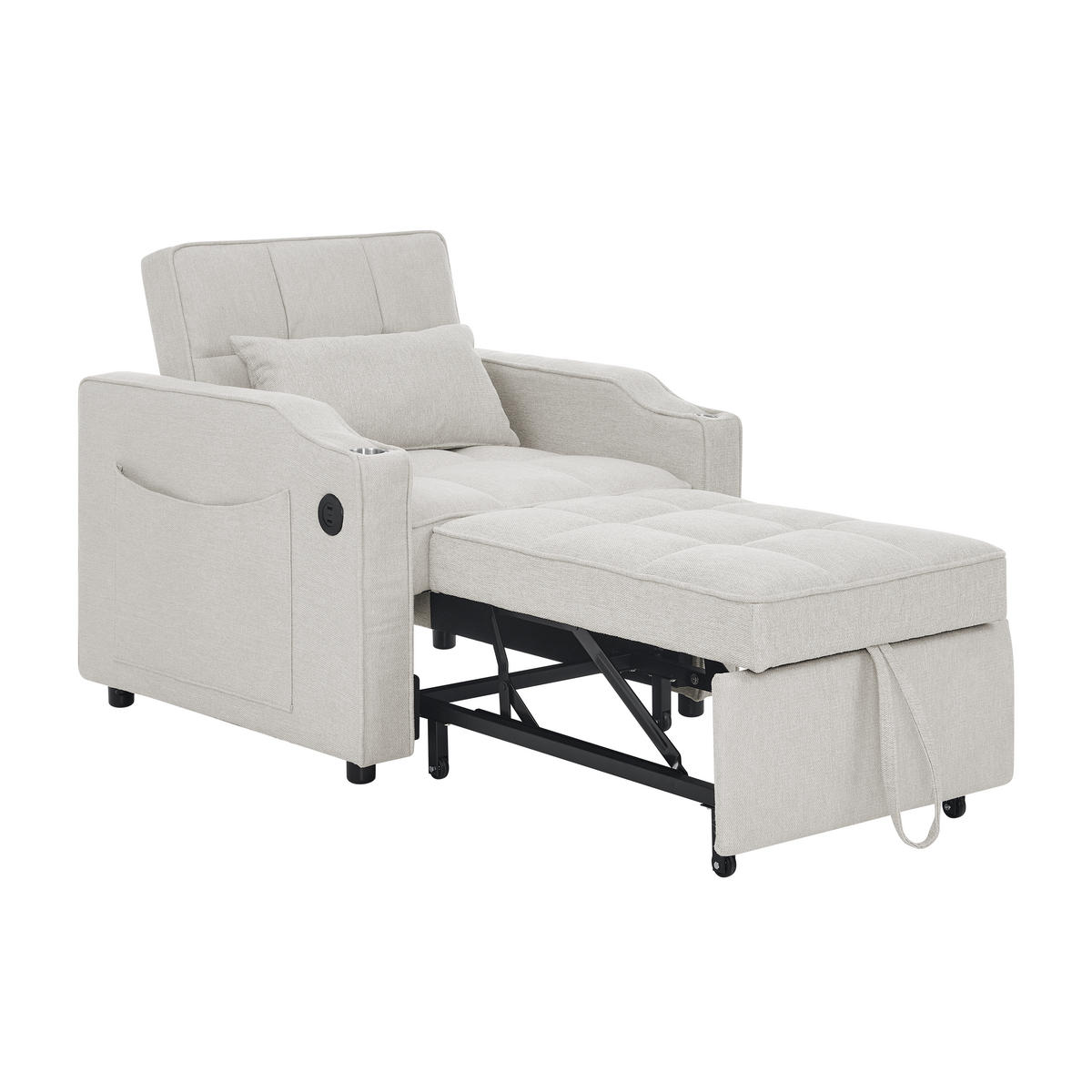 RELAXSESSEL 190/85/86 cm Beige mit USB-/Typ-C-Anschluss und Seitentasche - Beige, Textil (190/86/85cm) - Oxeza