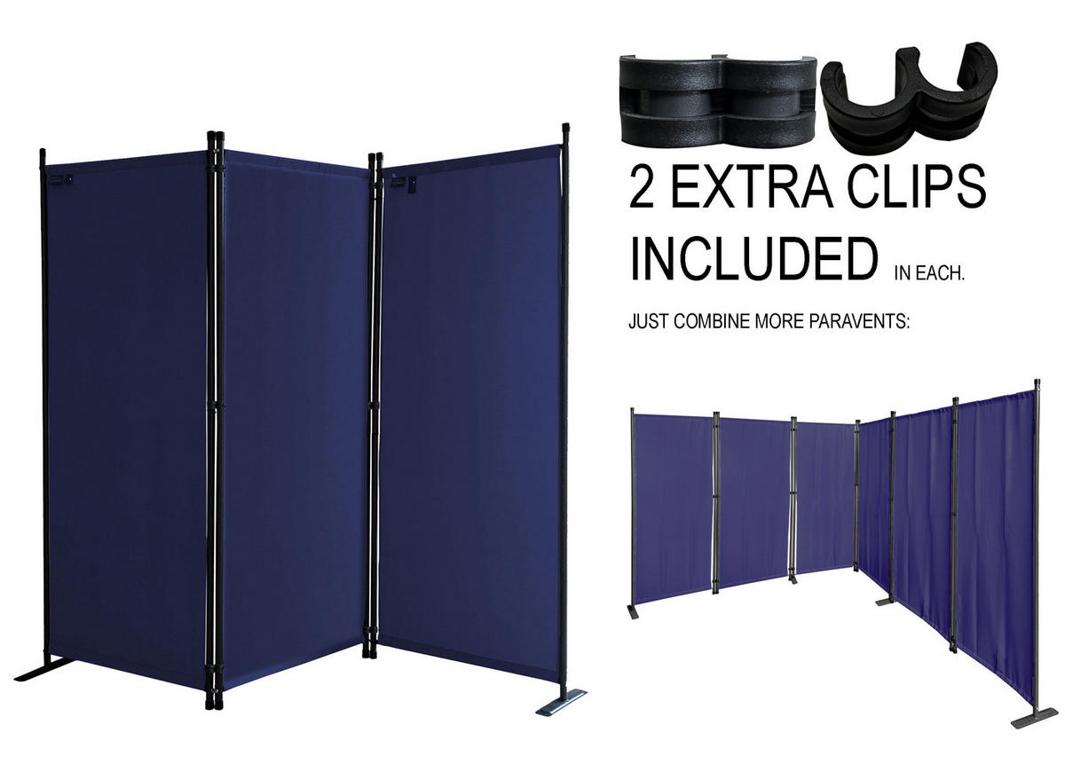PARAVENT 3-tlg. 170x165 cm Blau - Blau, Metall (170/165cm) - QUICK STAR