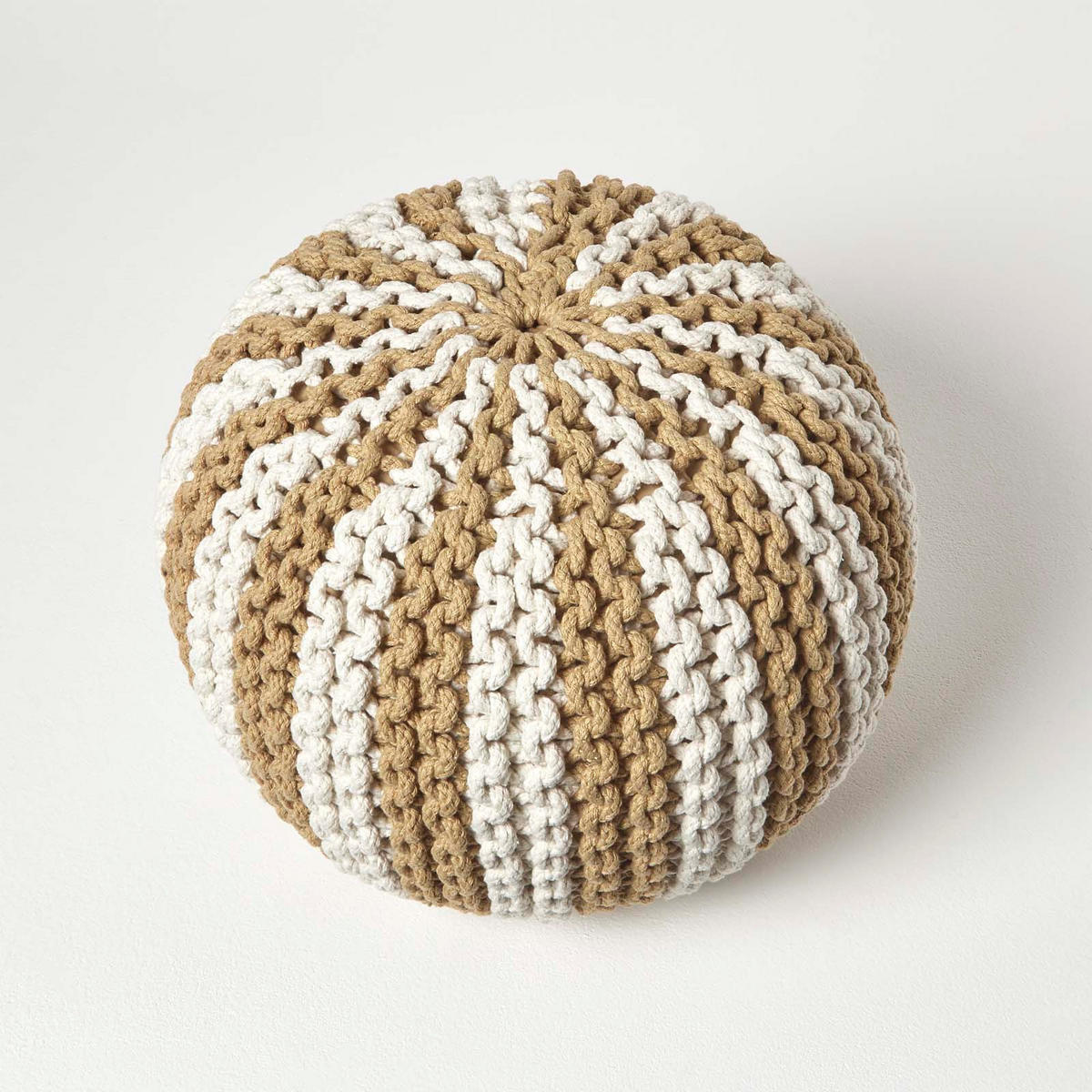 STRICKPOUF rund, beige-creme gestreift, 50/50/40 cm - Beige, Textil (50/40/50cm) - Homescapes