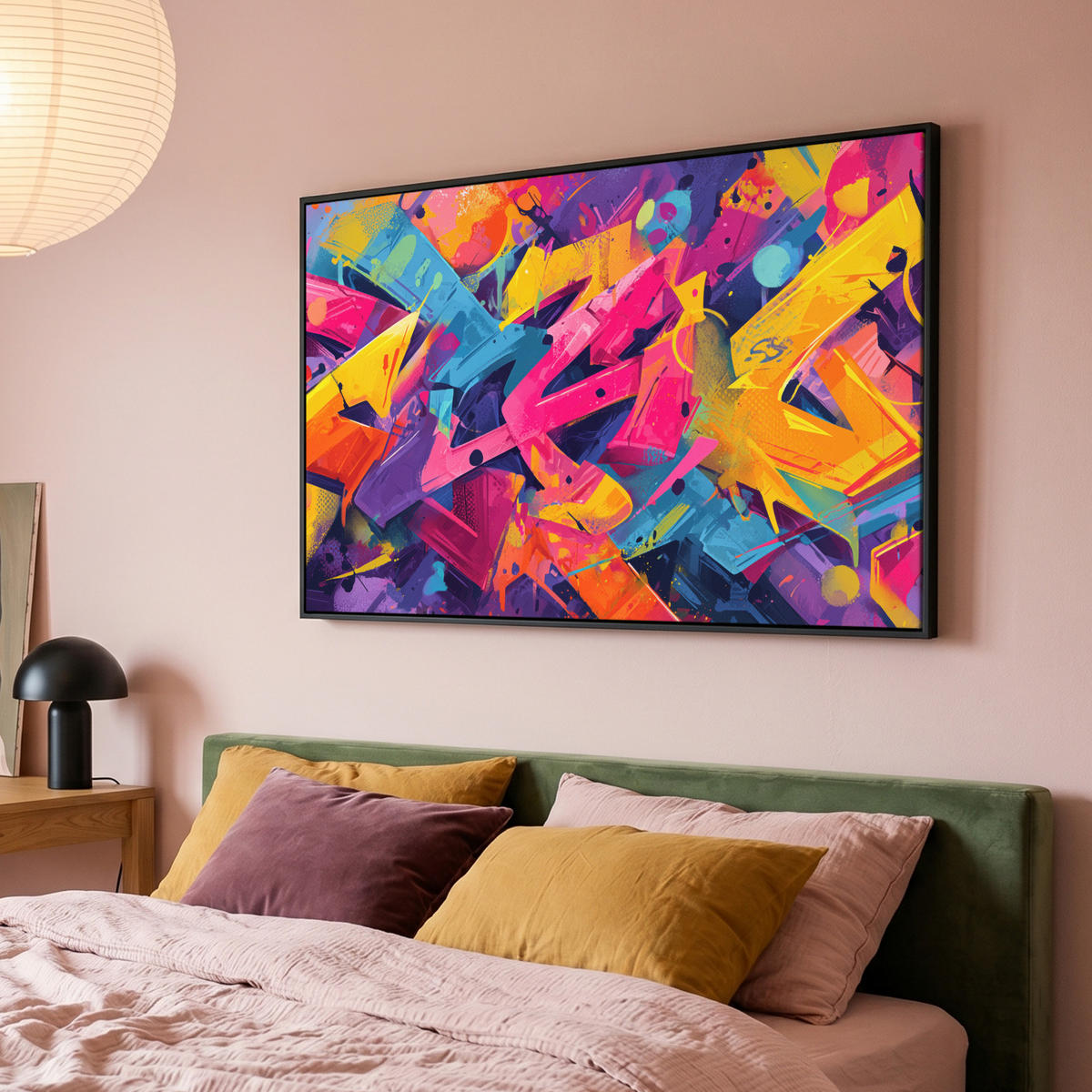 LEINWAND Bilder mit Rahmen - Abstrakt - Formen - Farbenfroh - 150x100 - Magenta, Textil (150/100cm) - MuchoWow