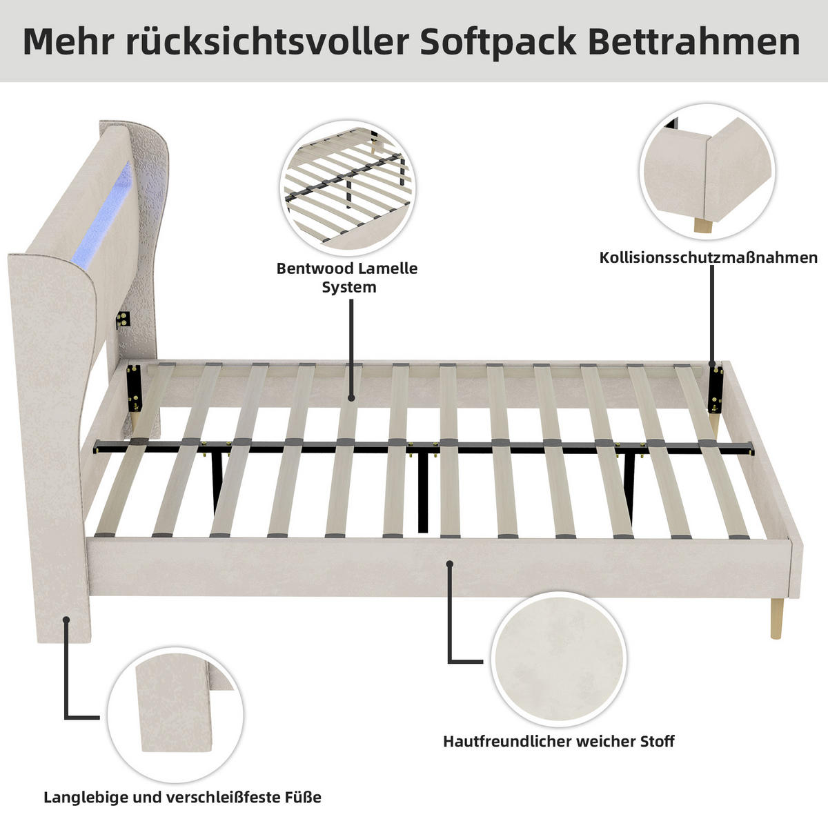 POLSTERBETT 140/200 cm in Beige Stoff - Beige, Holzwerkstoff/Textil (140/200cm) - WISHDOR