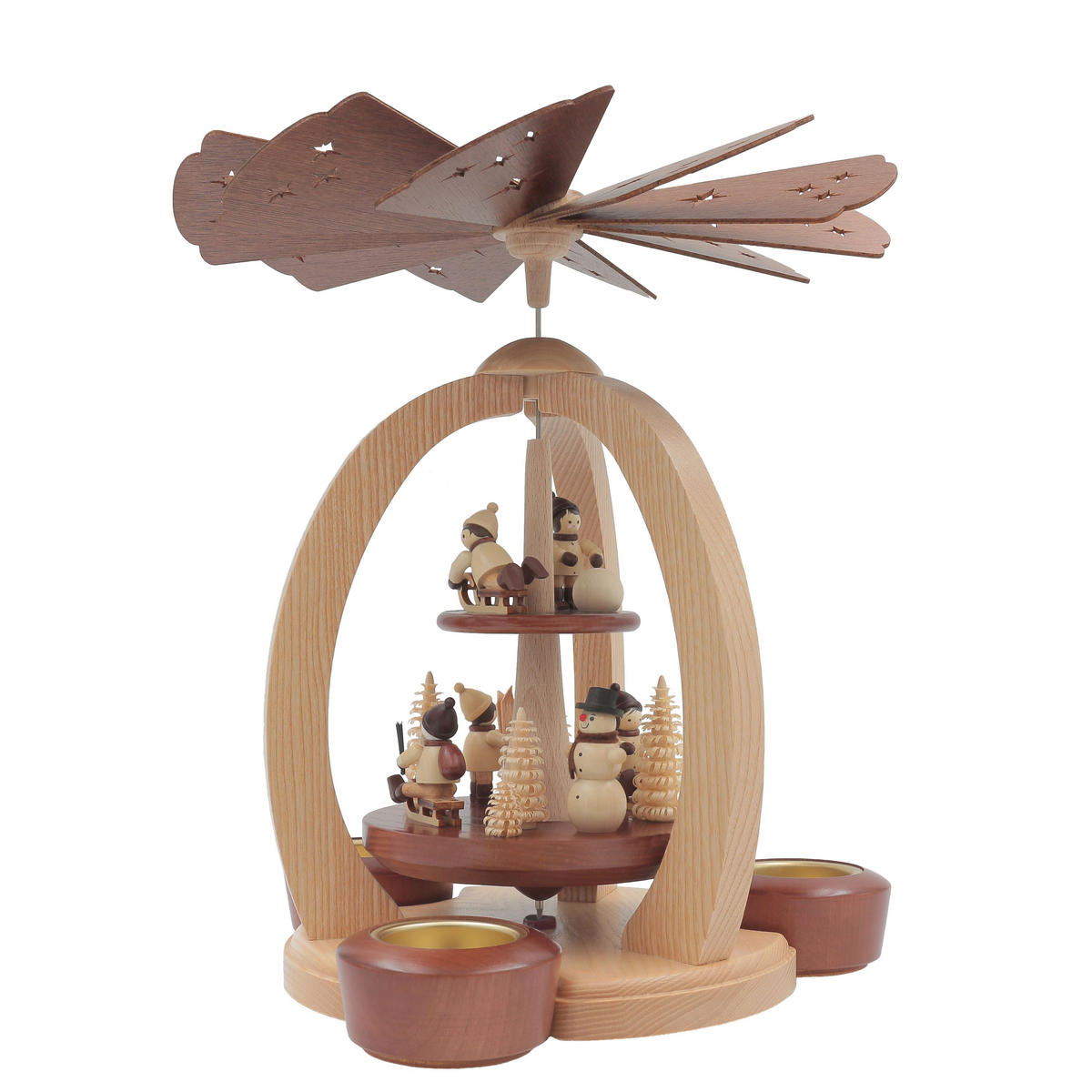 PYRAMIDE Winterkinder 2-stöckig für 3 Teelichter 27/27/30 cm - Multicolor, Holz (27/30/27cm)