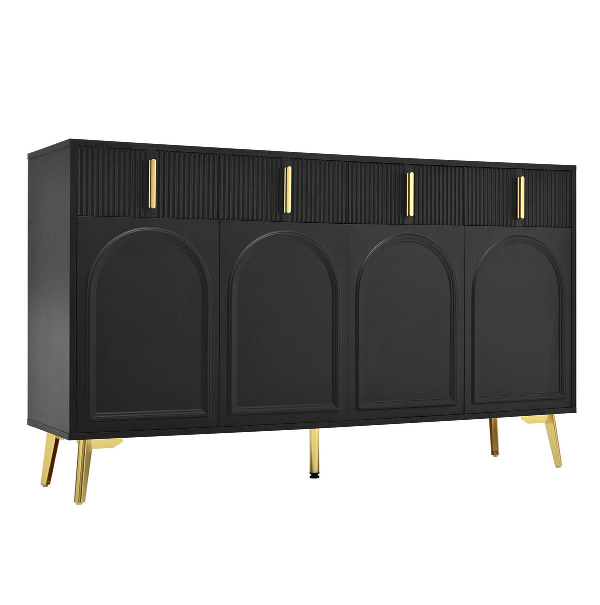 SIDEBOARD 140/38/82 cm Schwarz aus MDF mit 4 Türen und 4 Schubladen - Schwarz, Holzwerkstoff (140/82/38cm) - OKWISH