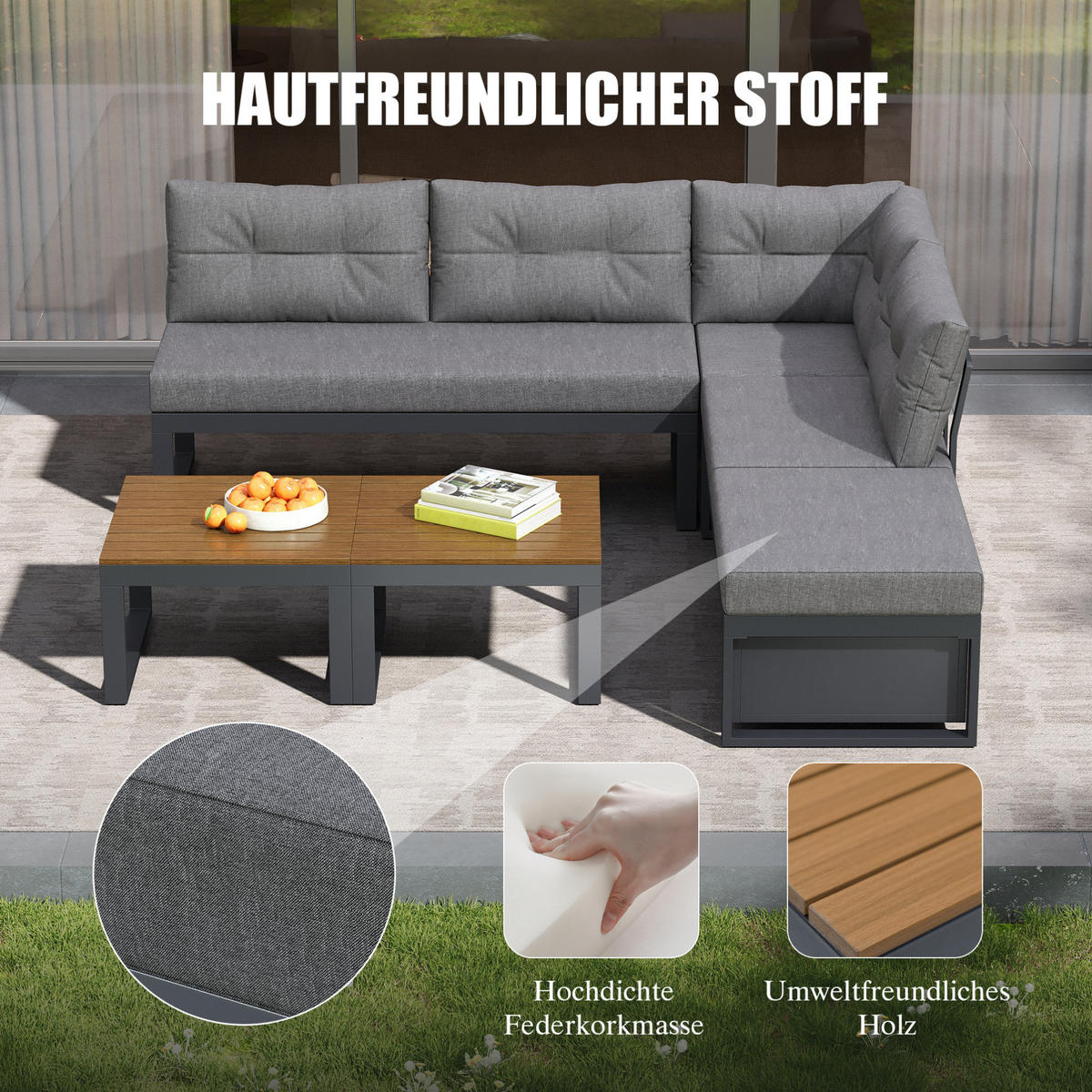 LOUNGEGARNITUR 191,5/79/191,5 cm Grau aus Polyester mit Stauraum und verstellbarer Rückenlehne - Grau, Textil - OKMYHOME