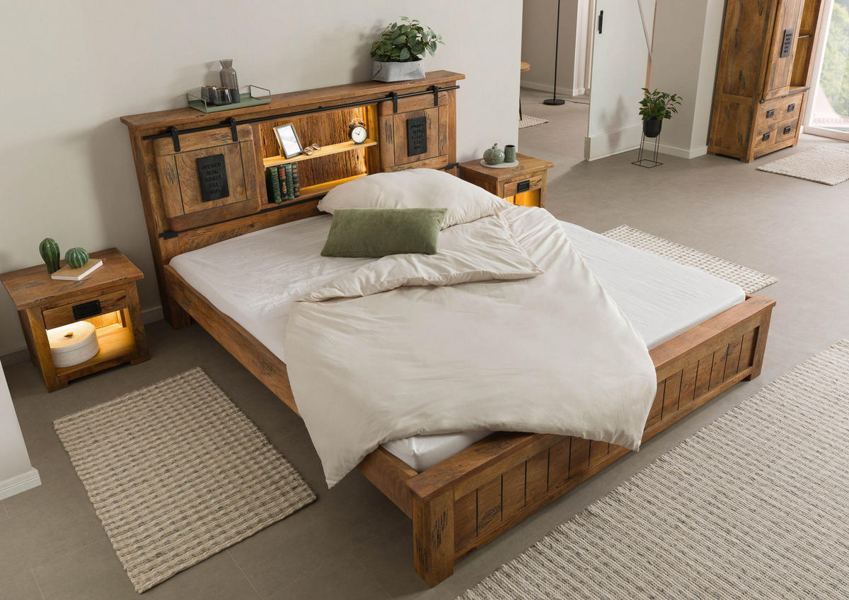 HOLZBETT Mango / Altholz 180x200x106 natur lackiert RAILWAY LUX #112 - Naturfarben, Holz (180/200cm) - Massivmoebel24