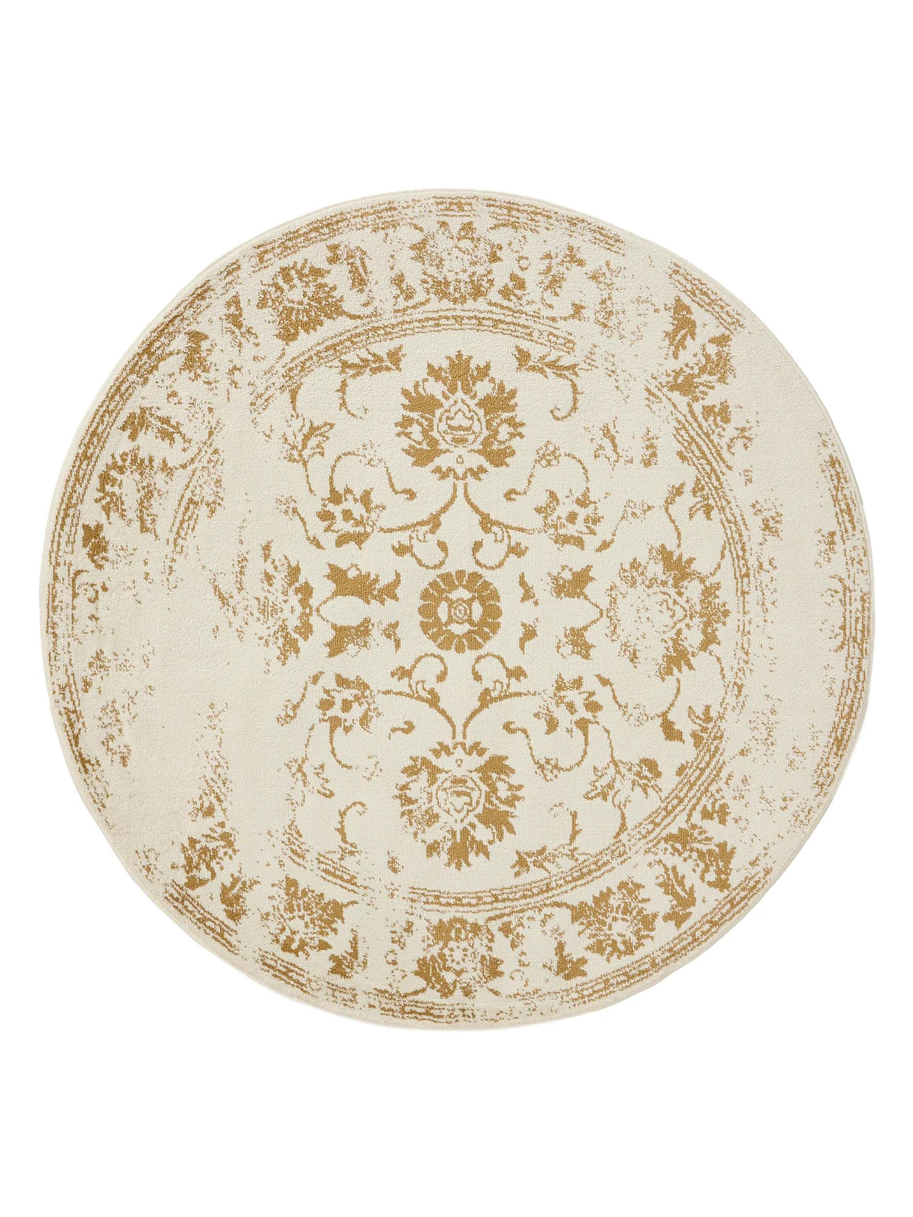 VINTAGE-TEPPICH Suki ø 160 cm rund - Gelb/Creme, Kunststoff (160/160cm) - benuta