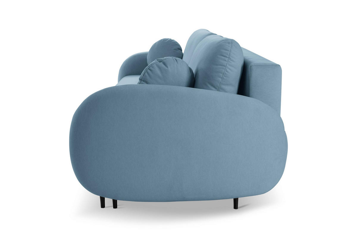 BETTSOFA AGIO Blau Plüsch-Stoff mit Schlaffunktion - Blau, Holz (232/95/109cm) - MASSENO