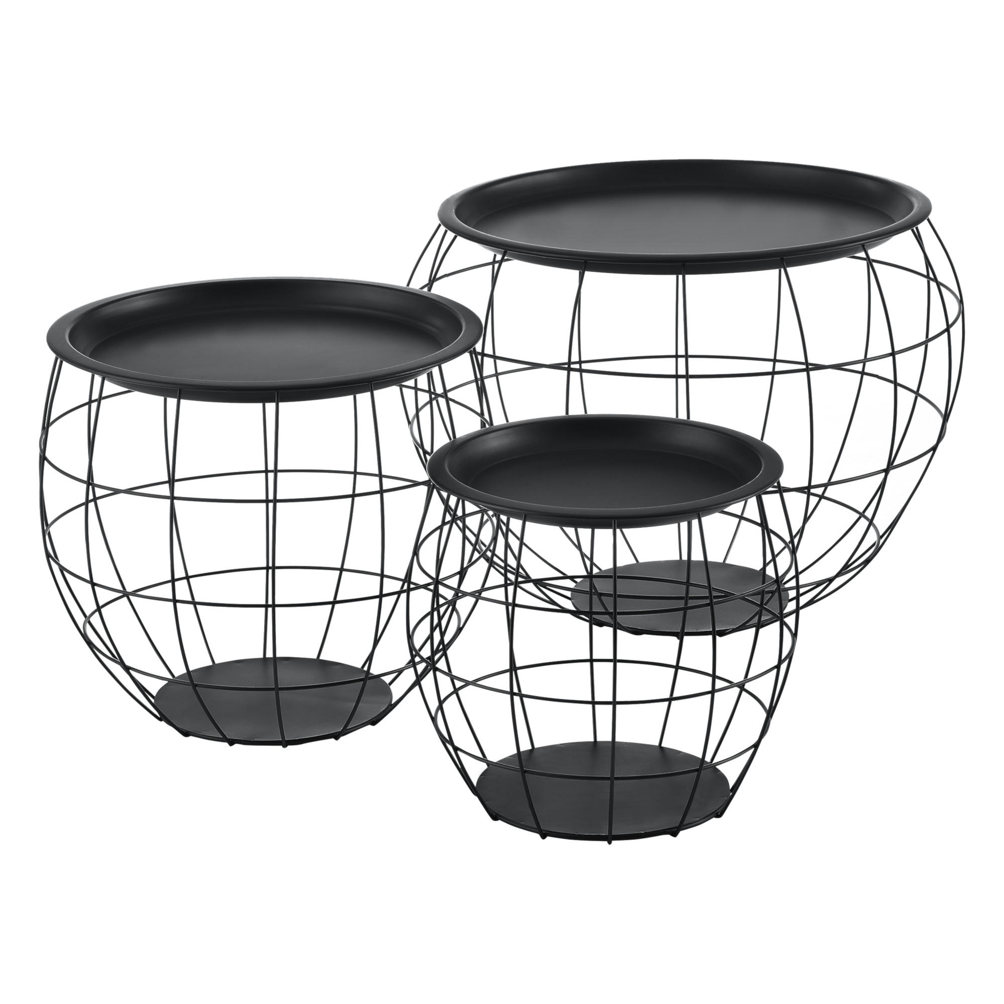 COUCHTISCH Neman SET 3-teilig 50/50/40 - Schwarz, Metall (50/50/40cm) - [en.casa]